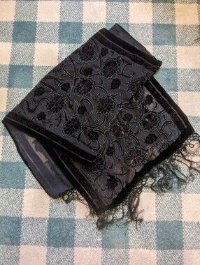 Burnout Velvet Moody Black And Wine Semi Sheet Scarf Shawl